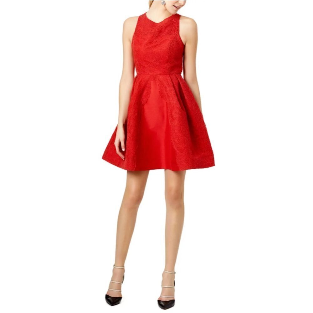 Monique Lhuillier RED MARK Lace Overlay Fit and Flare Cocktail Dress Size 10
